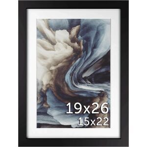 Frame Amo 19x26 Black Solid Wood Poster Frame White Mat 15x22 Tempered Glass Wal
